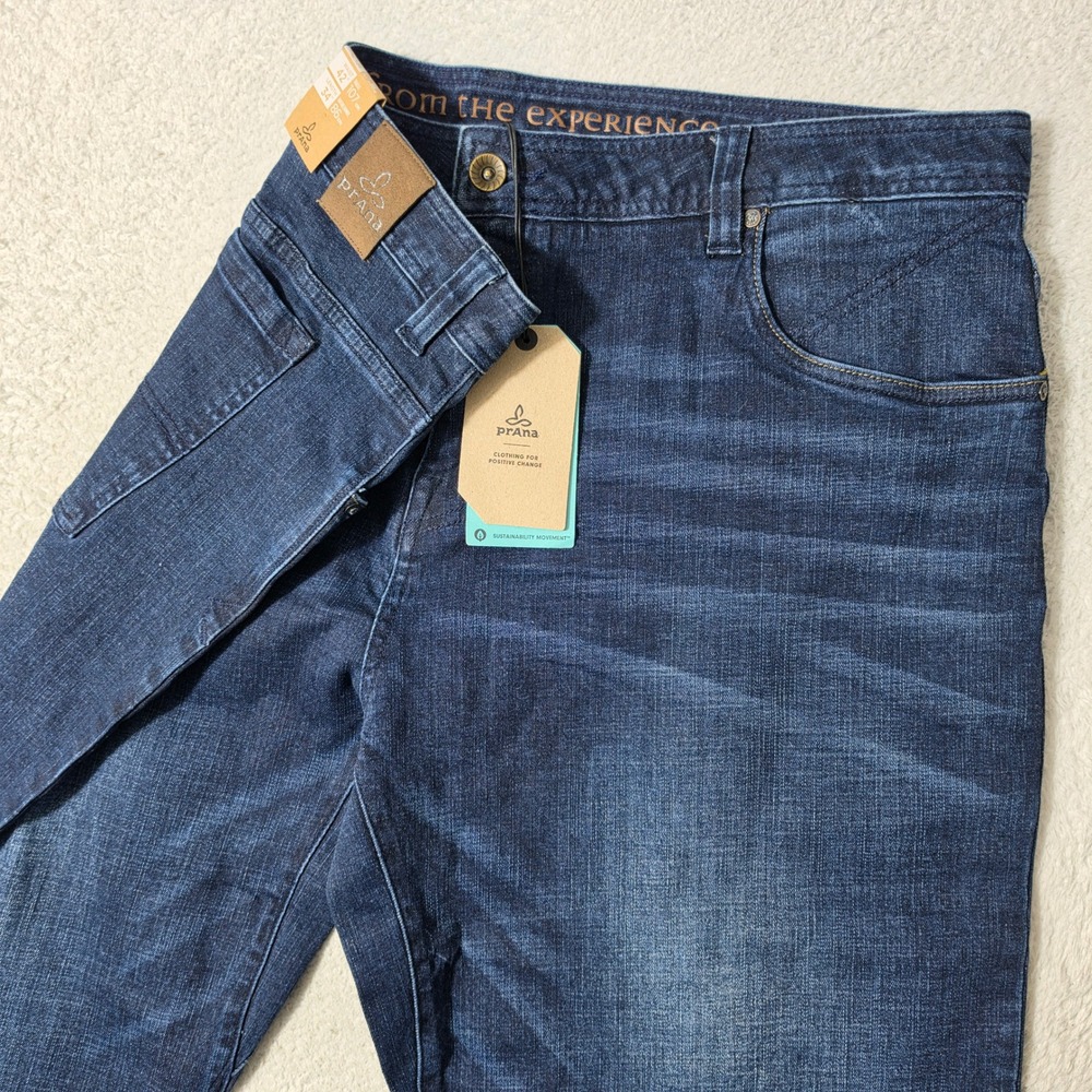 NEW Prana Axiom Jean Mens 42/34 Blue Rinse Chipped Wash Stretch Organic Cotton